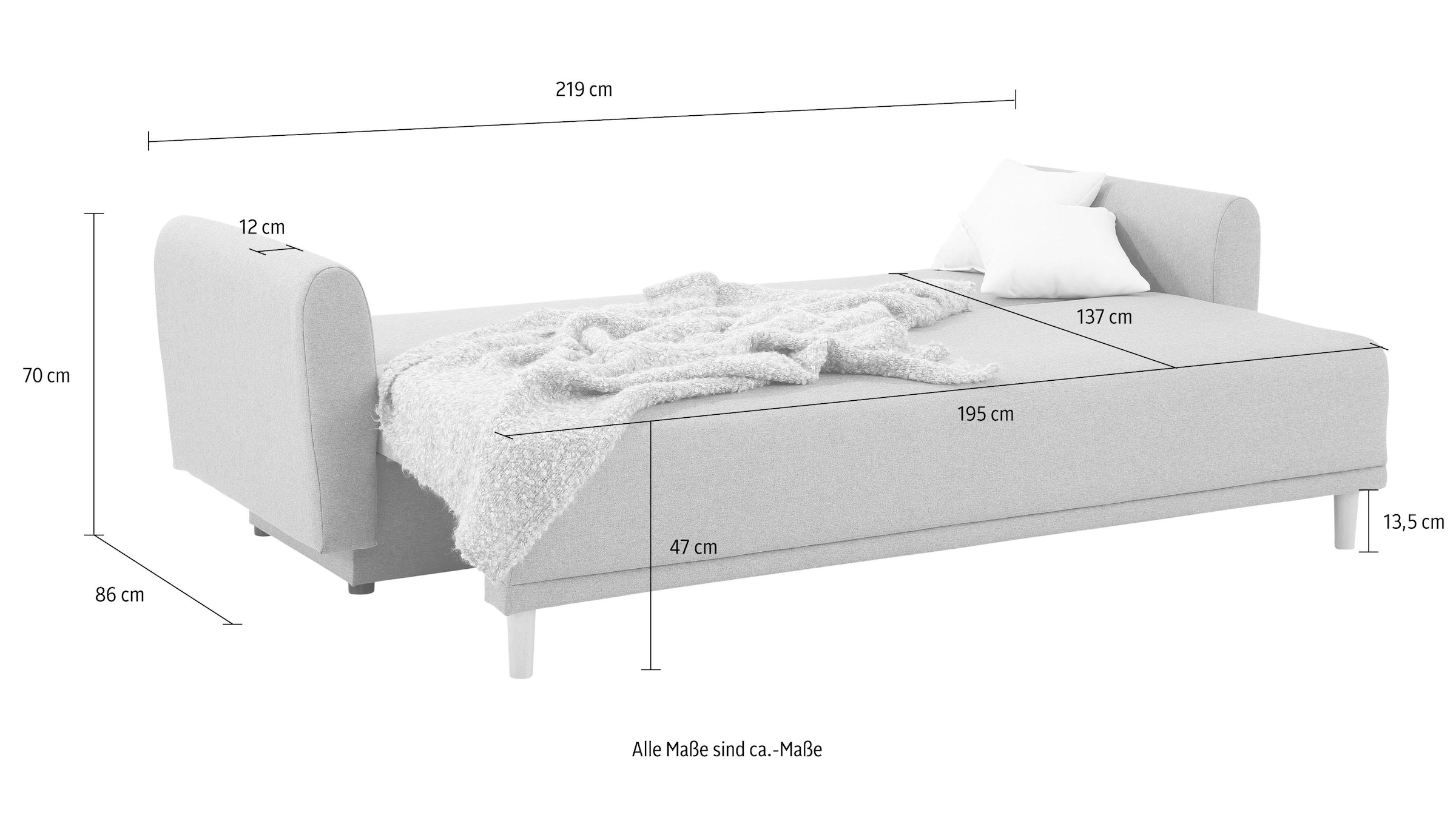 Home affaire Schlafsofa »Scandic« inkl. 2 Zierkissen und Bettkasten, Knopfheftung in Rückenkissen