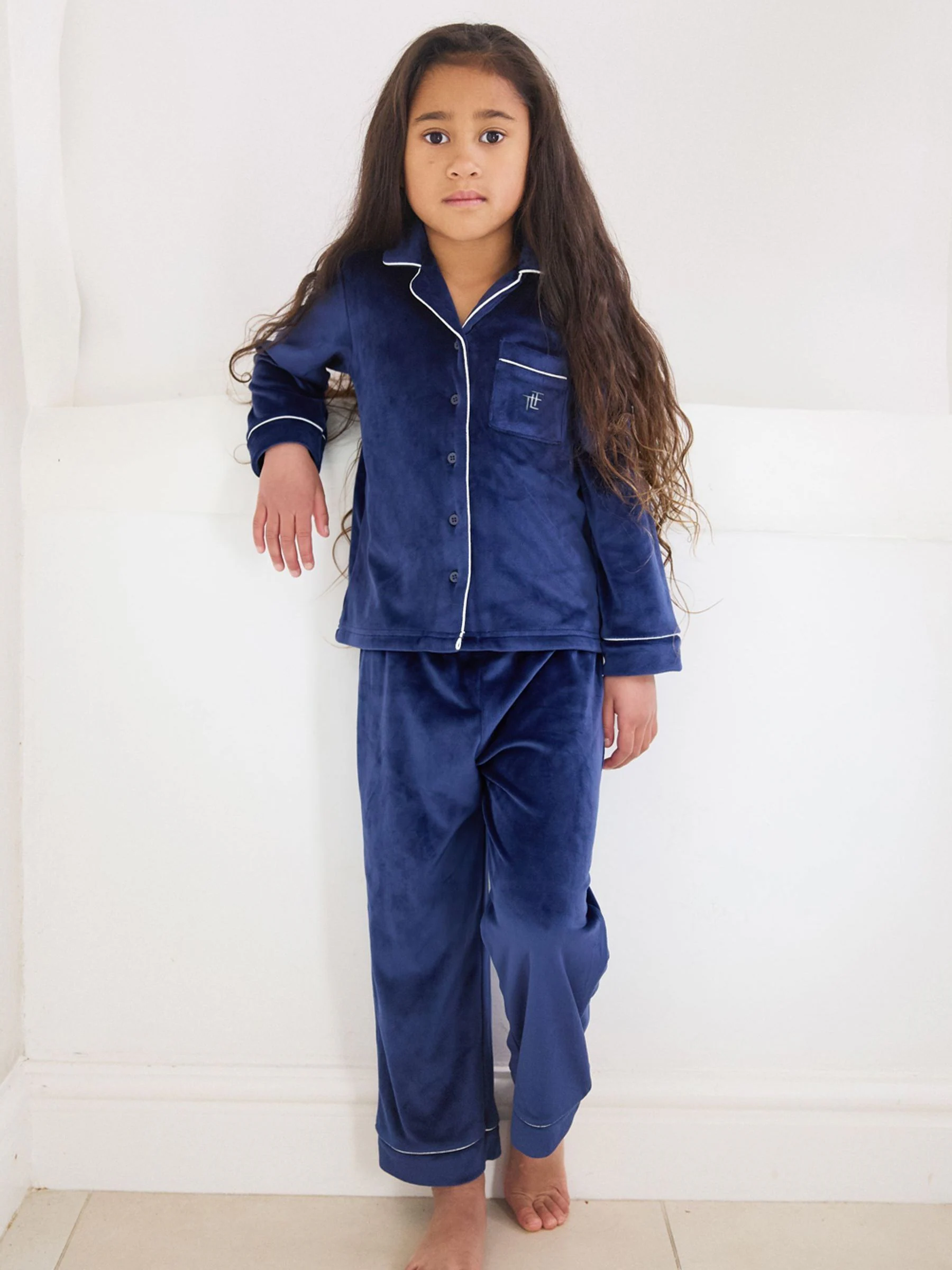 Blauw - The Little Tailor Luxe kerstpyjama voor kinderen van zacht aanvoelend velours