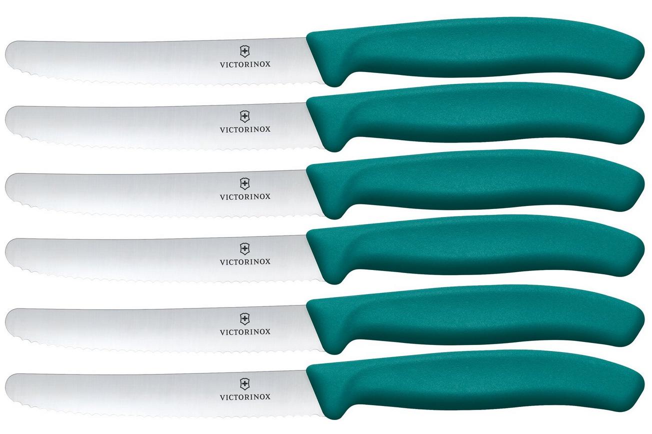 Victorinox Swiss Classic 6.7834.6C1 Tomato & Table Knife, Wavy, Green, set van 6 tomatenmessen