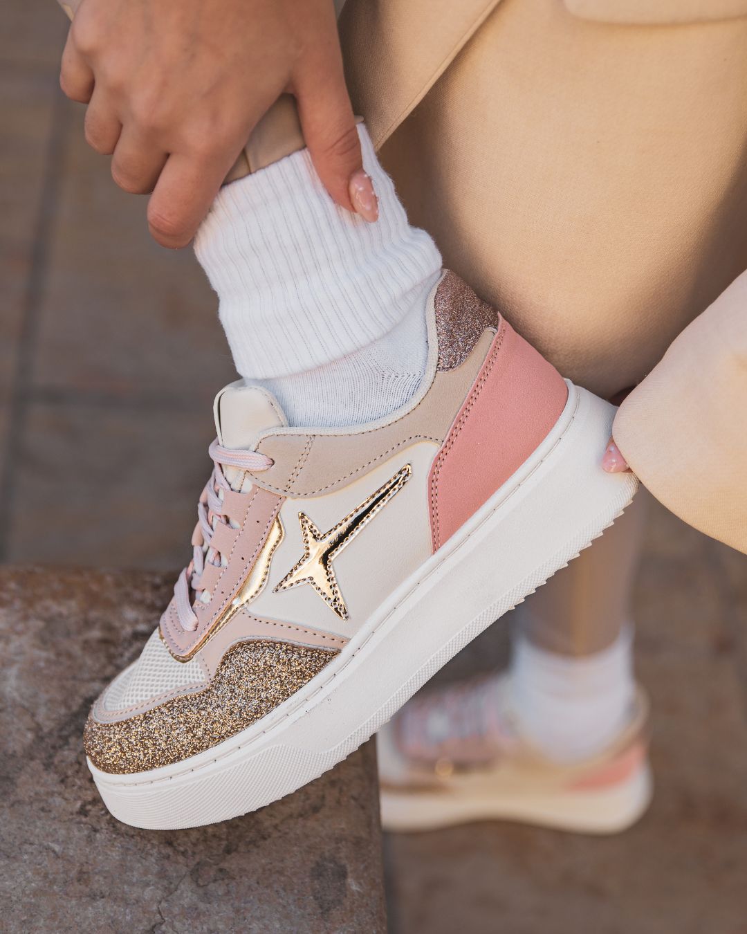 Basket femme rose à lacets - Nattie