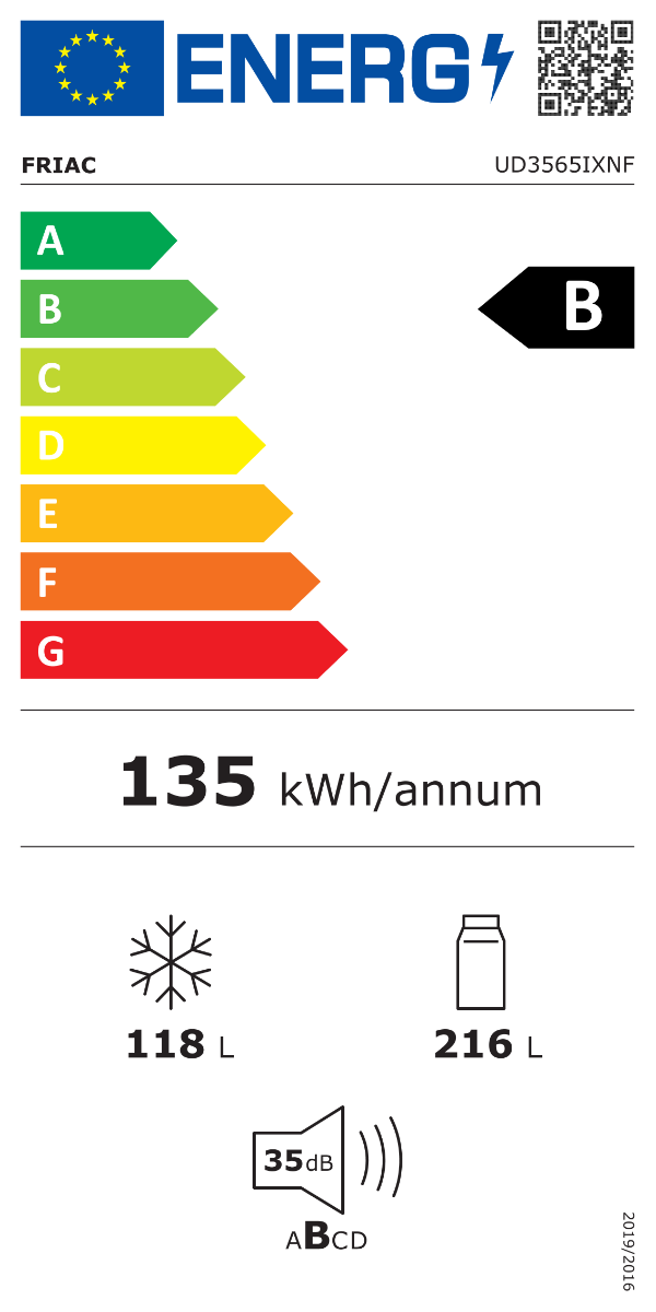 Friac koel-vriescombinatie UD3565IXNF 334 L No Frost inox