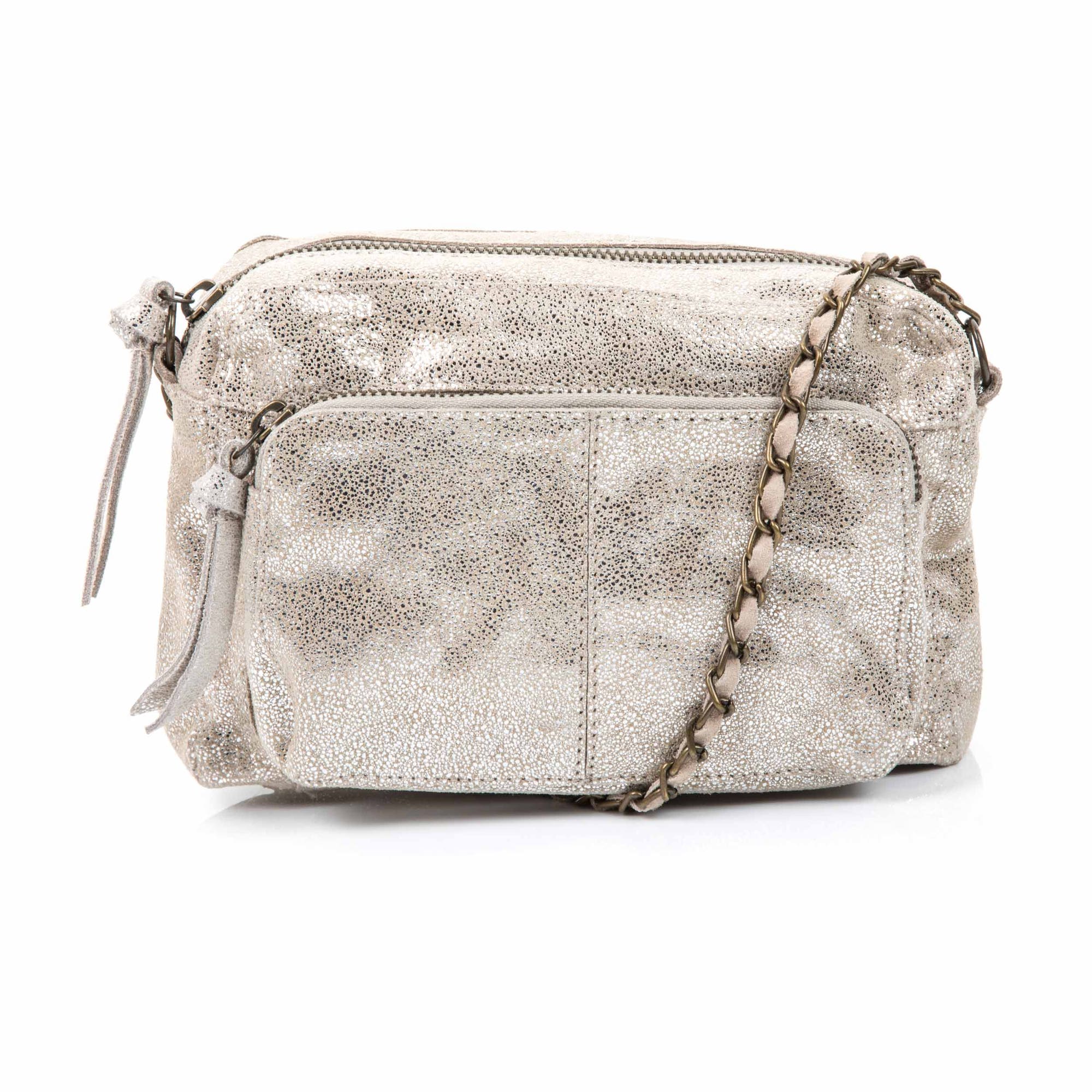 Sac bandoulière en cuir argent