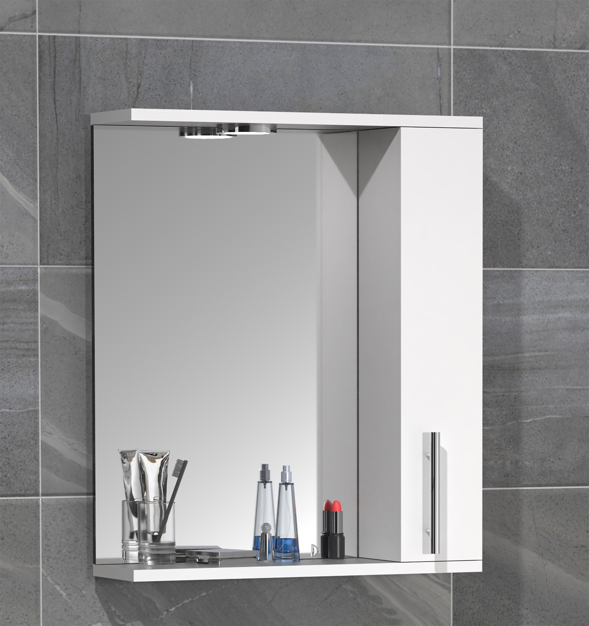 VCM Badspiegel Wandspiegel 50 cm Hängespiegel Spiegelschrank Badezimmer Drehtür Beleuchtung Lisalo M