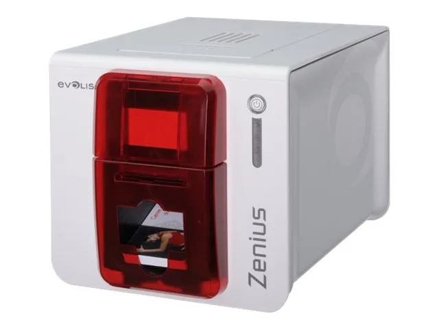 Evolis Zenius Expert Line - Plastikkortprinter - farve - blæksubliminering/termisk transfer - CR-80 Card (85.6 x 54 mm) - 300 dpi - op til 500 kort/time (mono) / op til 150 kort/time (farve) - kapacitet: 50 kort - USB, LAN - ildrød