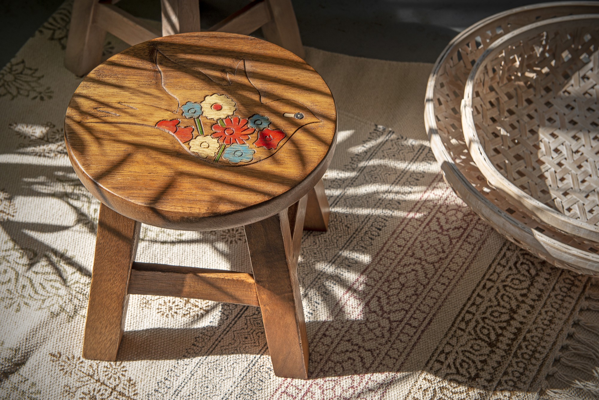 Hocker 'Paloma', natur, multicolor, H 25 cm, Ø 25 cm von fischer's lagerhaus