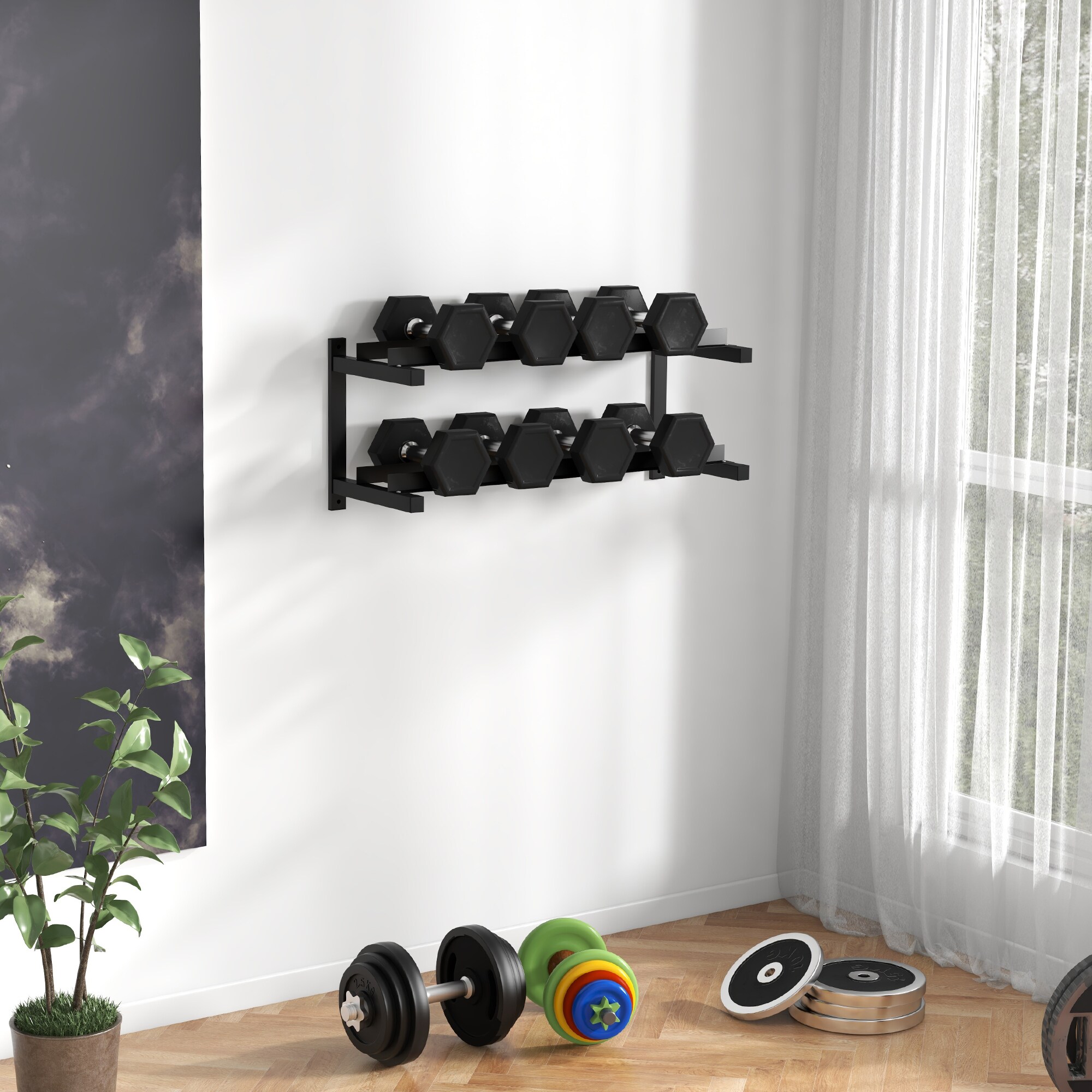 SPORTNOW Hantelständer mit 2 Ebenen schwarz 98L x 40B x 35H cm