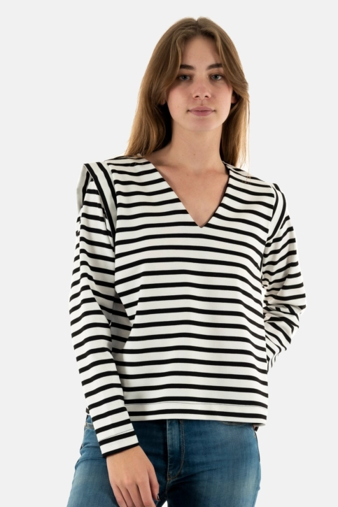 tee shirt manches longues ichi itira 202756 cloud dancer w. black stripe