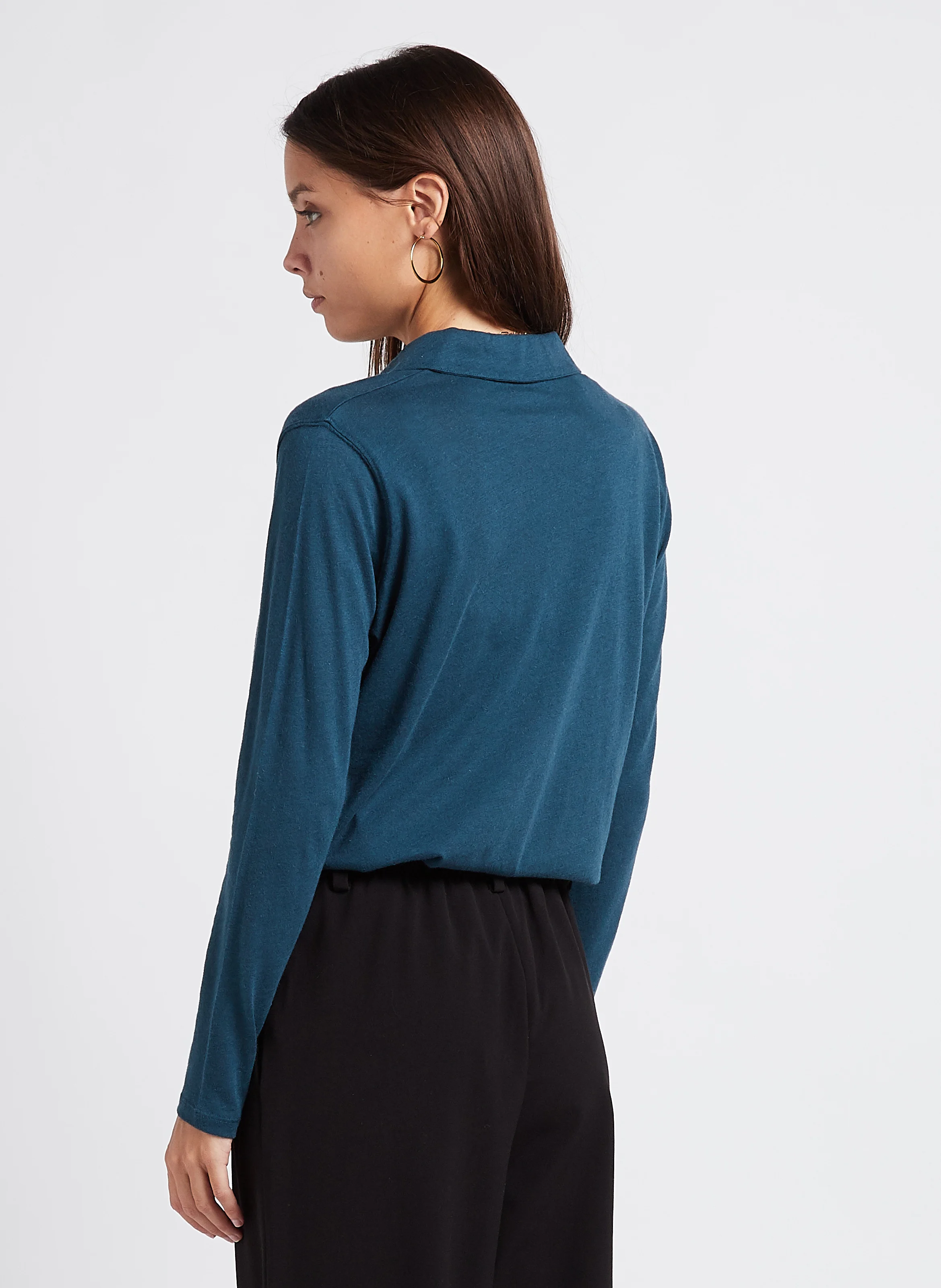 Top col classique en coton mélangé| Bleu