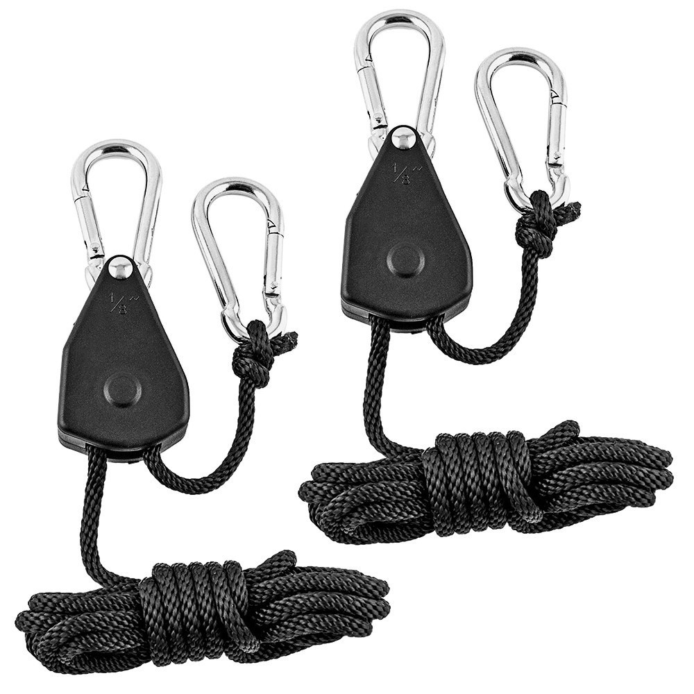 (2er Set) 1.8m Verstellbare Camping Ratsche Seilzug Aufhänger mit Karabiner Haken - Schwarz