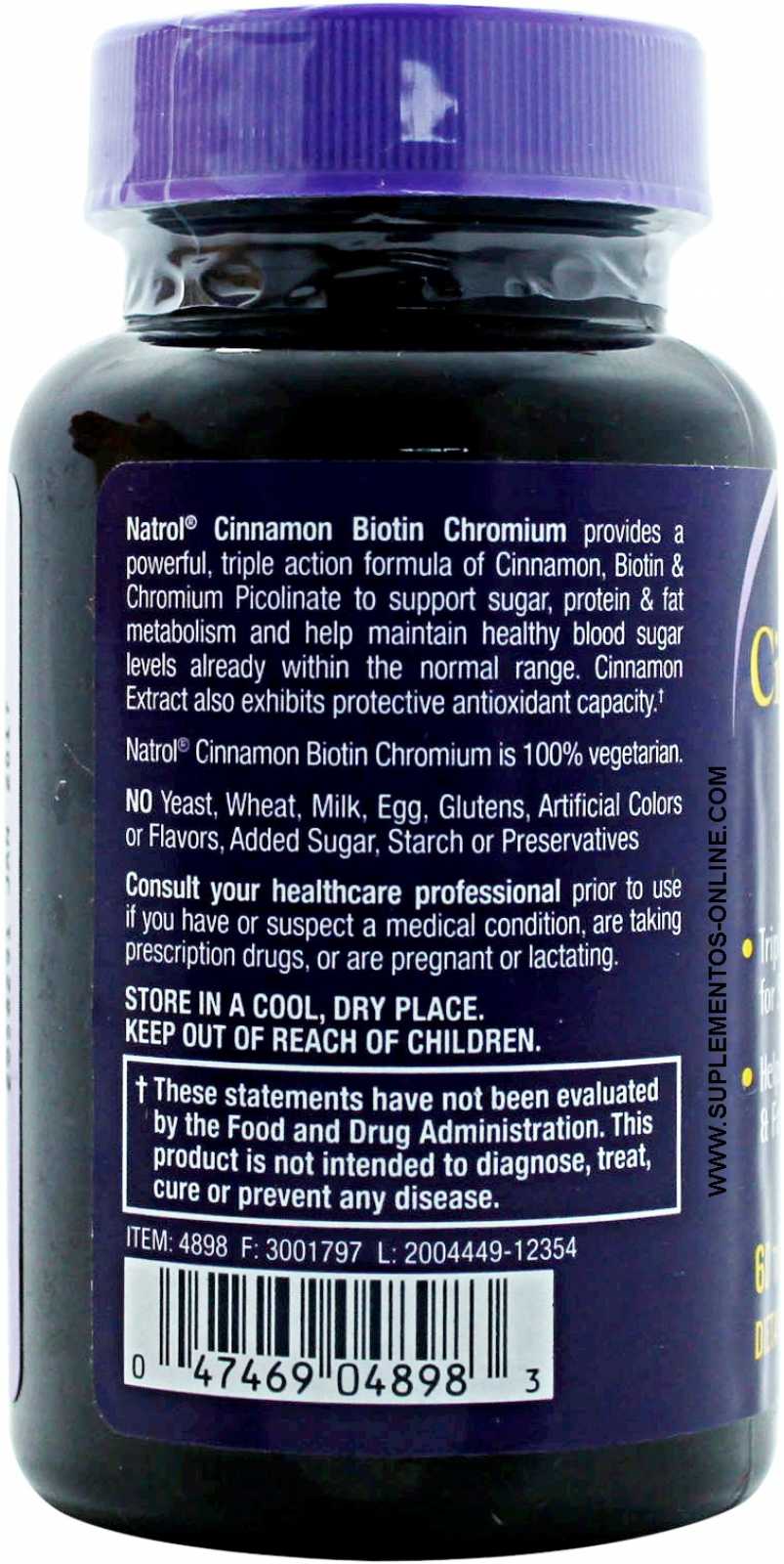 Natrol Canela Biotina Cromo 60 comprimidos