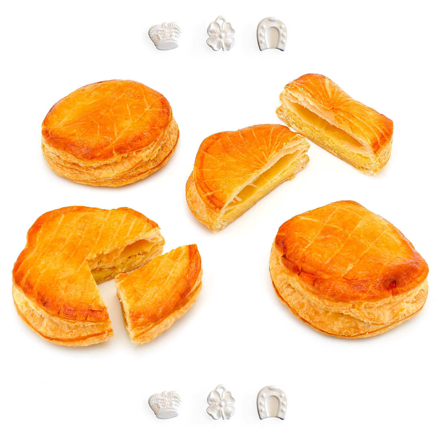 Lot de 4 galettes des Rois frangipane individuelles artisanales (1 fève+1 couronne)