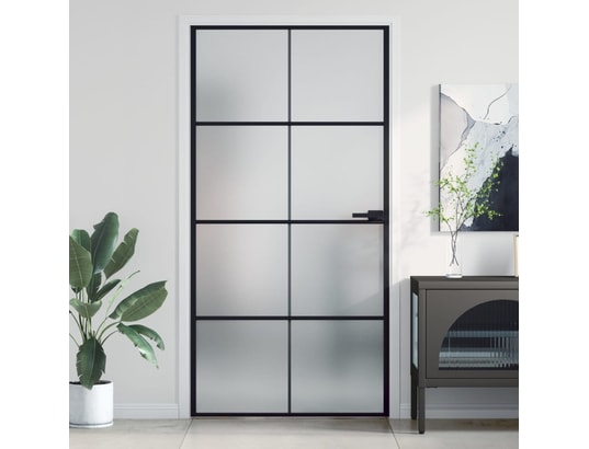 VIDAXL - Porte verre Porte intérieure mince noir verre trempé aluminium