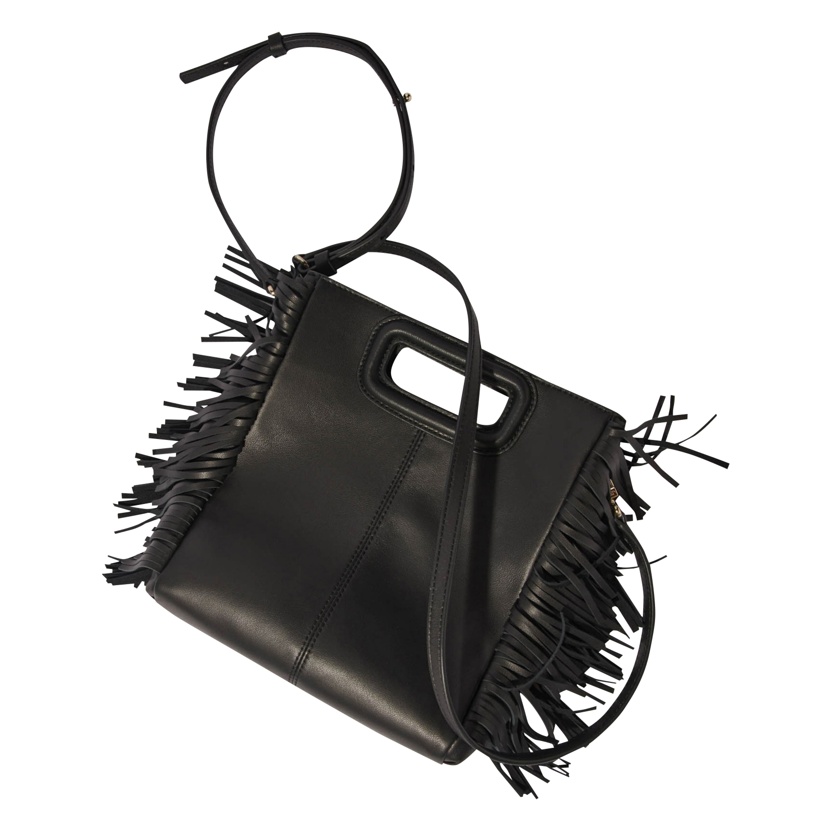 M - Sac à main en cuir à franges | Noir