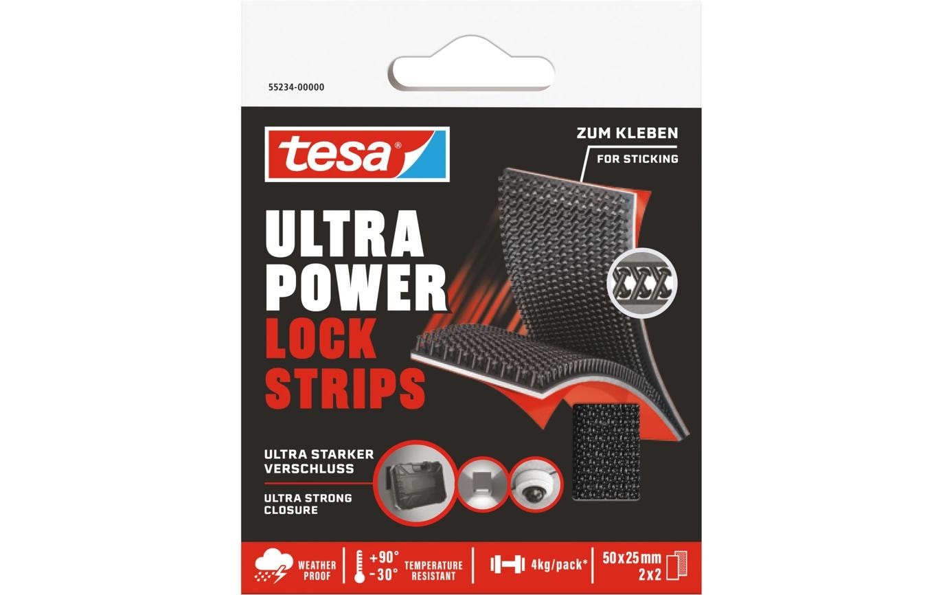 Ultra Power Lock Strips 2 Paar 2 kg, 50 x 25 mmSelbstklebende Klettband-Streifen mit extrem starkem Klettverschluss – wetterfest