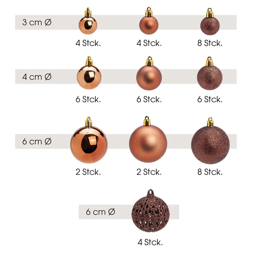 G. Wurm Kerstballen - set 50x st - bruin - 3,4,6 cm