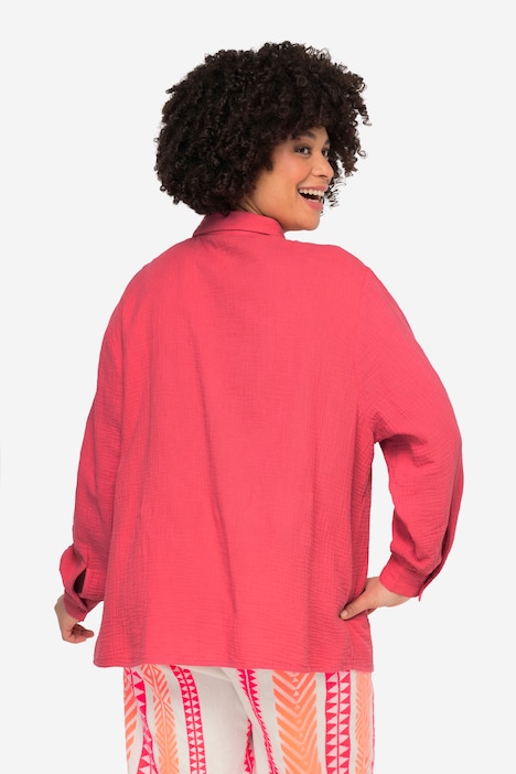 Musselinbluse, oversized, Hemdkragen, Langarm