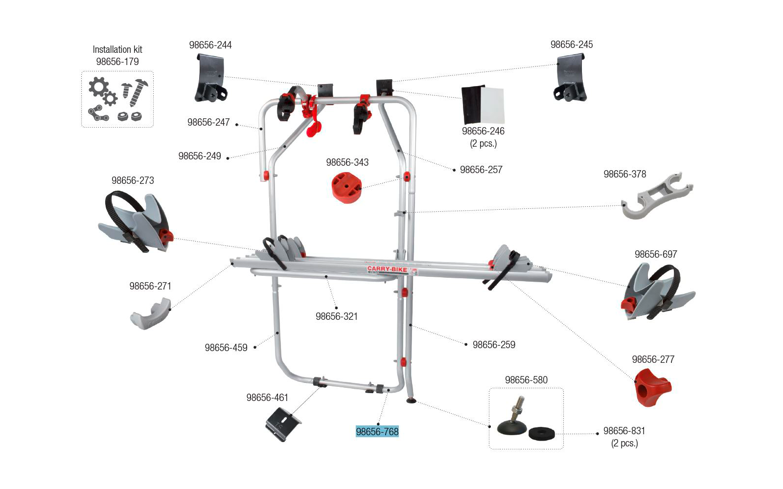 Fiamma Rohrschutz aus Gummi 2 Stück passend für Carry Bike Lift 77 / Lift 77 E-Bike / Motor Lift 77 / VW T5 D / T 6 D - Fiamma Ersatzuteilnummer 98656-768