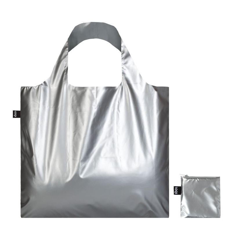 Sac shopping pliable avec pochette zip 50cm Silver