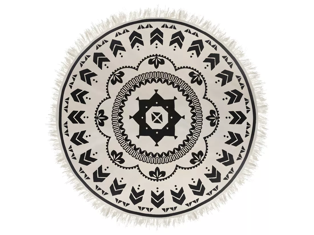 Tapis Rond Noir et Blanc en Coton D120 cm