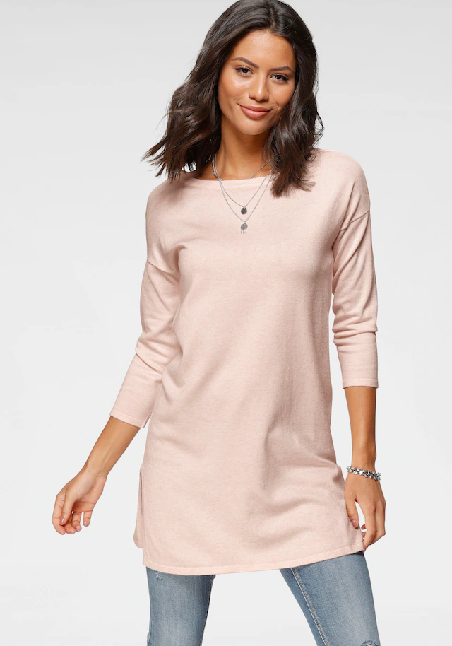 Laura Scott Longpullover , Feinstrick mit U-Boot Ausschnitt und seitlichem Schlitz
