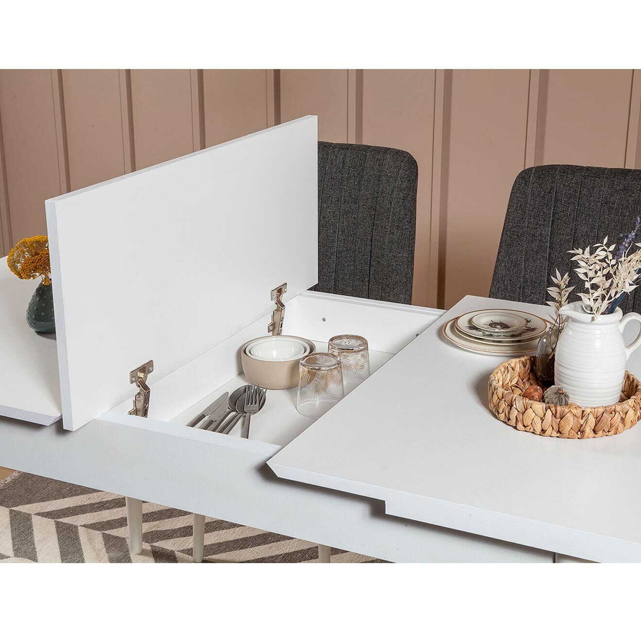Homitis Ensemble Table + 2 Chaises + 2 Bancs Vina 1053 blanc/anthracite