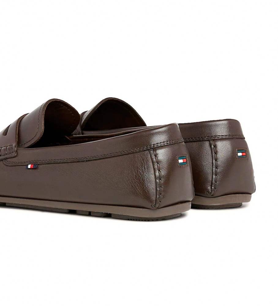 Mocassins Tommy Hilfiger Signature em couro sem calcanhar, marrom