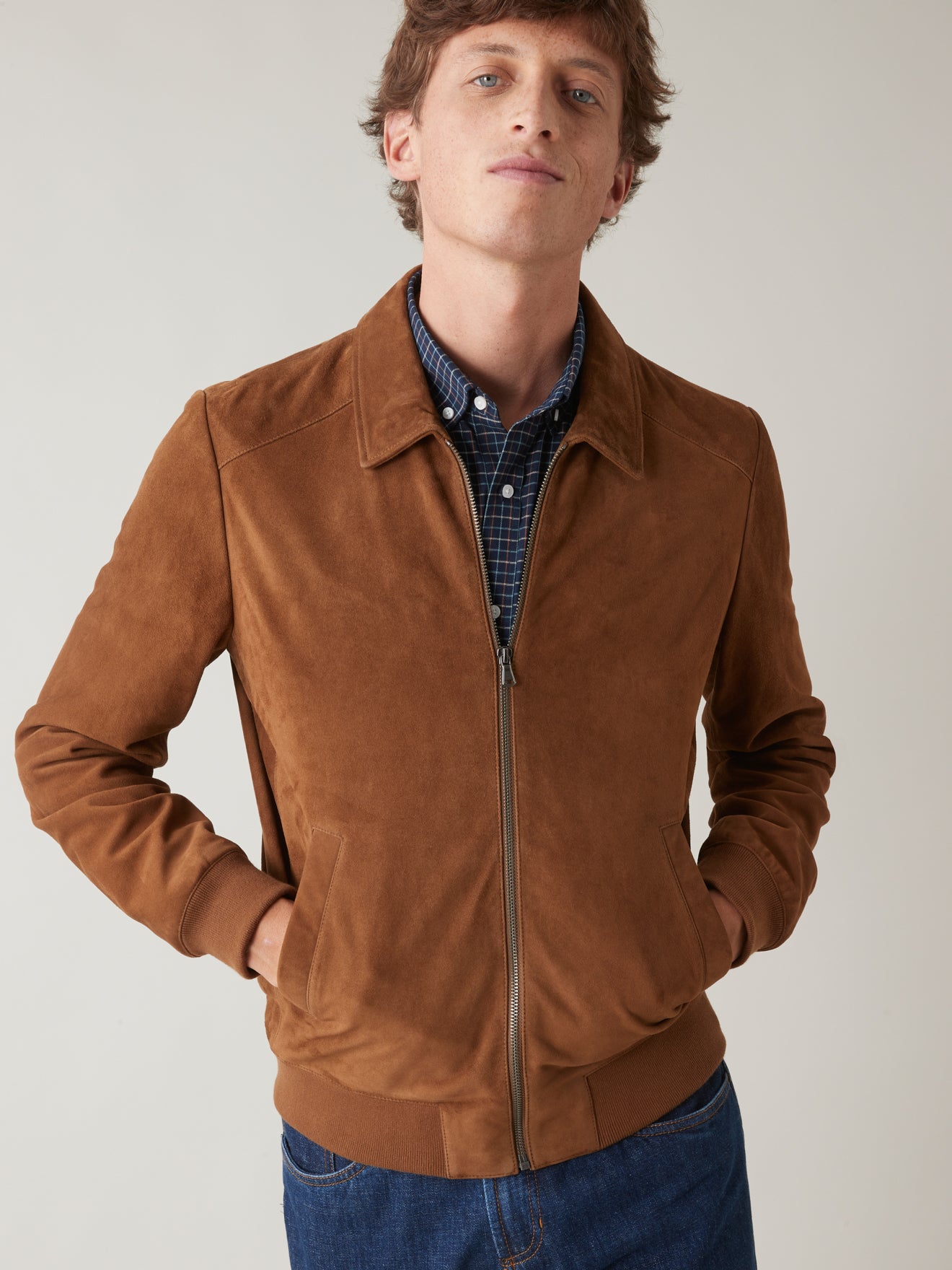 Blouson zippé velours de chèvre homme