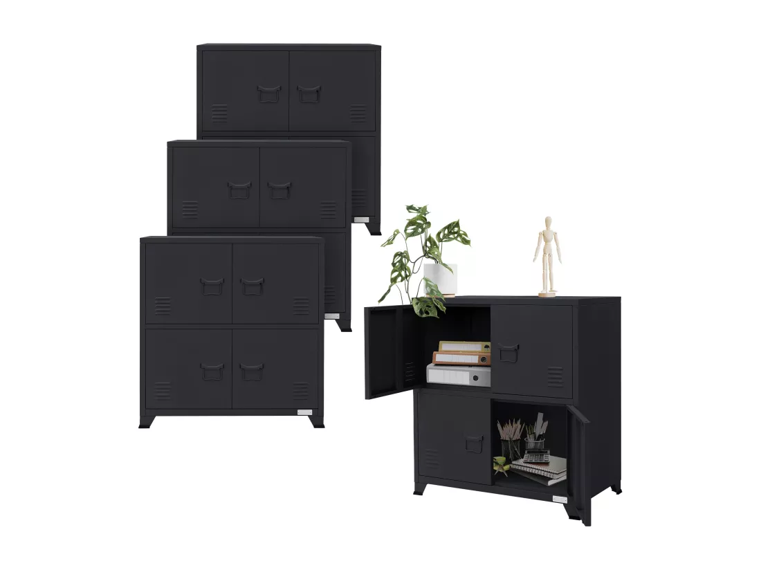 Lot de 4 armoires de bureau classement avec étagères anthracite 75x40x80,5 cm