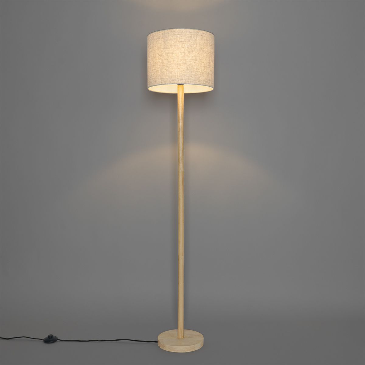 Landelijke vloerlamp hout met linnen kap beige 32 cm - Mels
