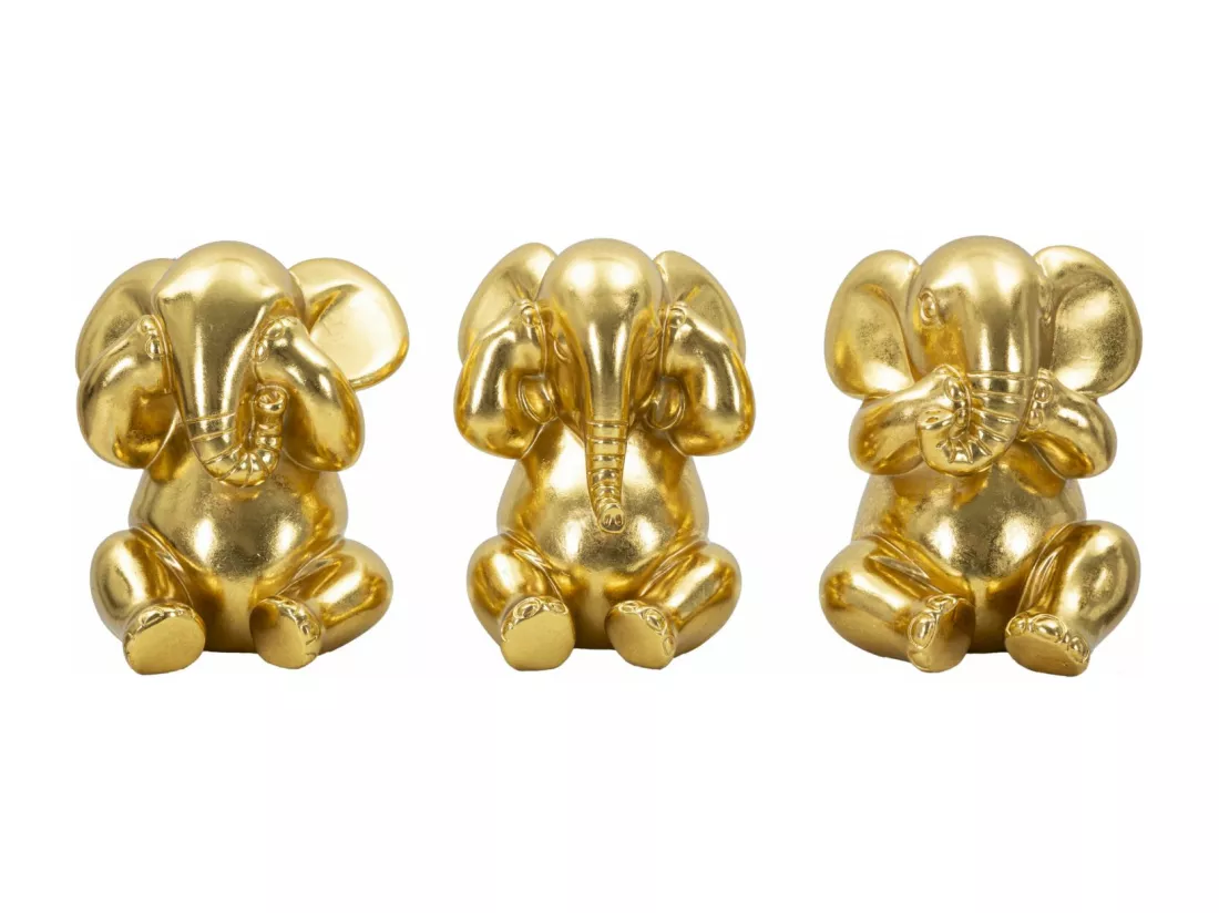 Lot de 3 éléphants en résine dorée Ø 15,5x20,5 cm