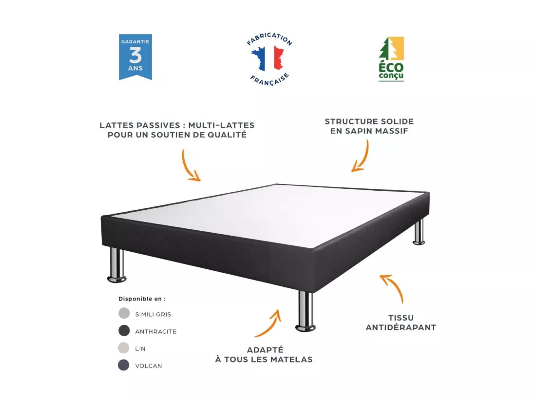 Sommier déco SP18 + pieds - Sahara 2x90x200 - 26 lattes - H.18 cm - Made in France