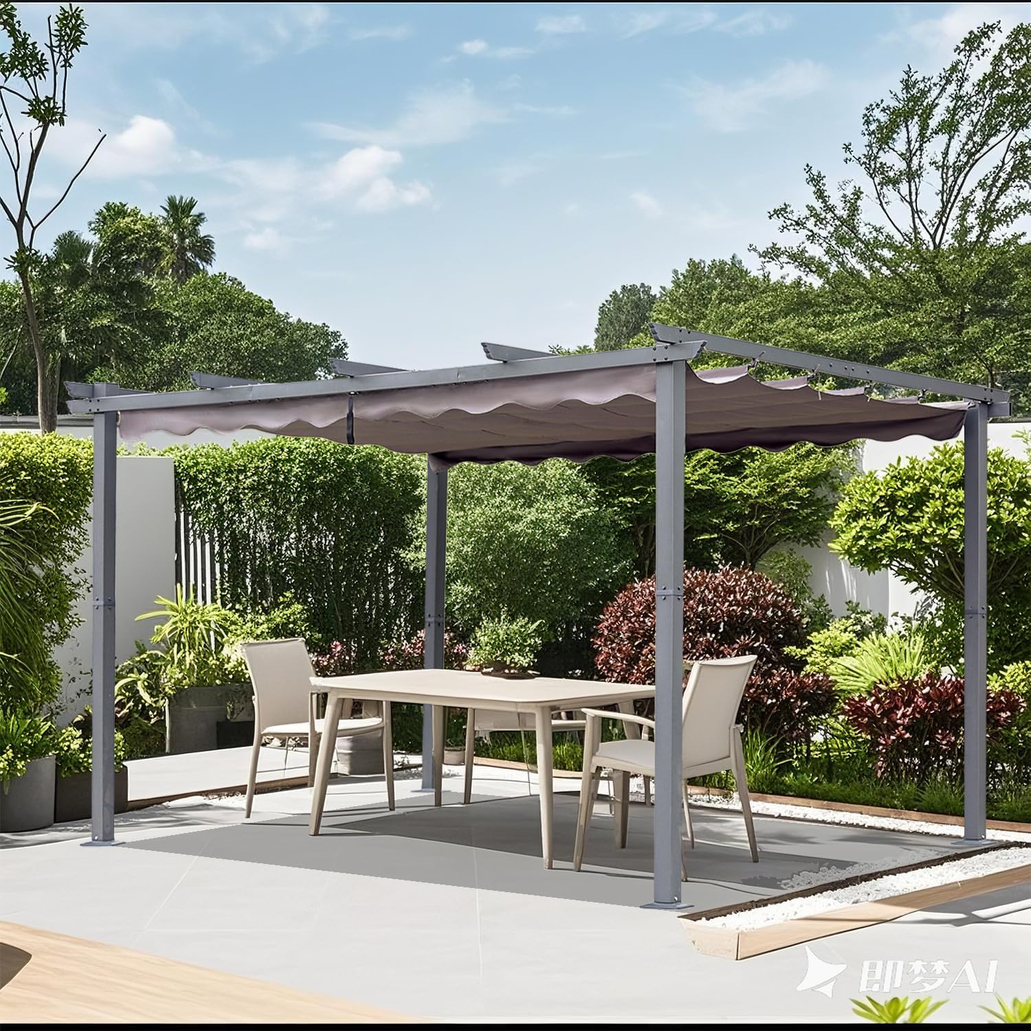 Garten Pergola 3 x 4 m Pavillon Gartenpavillon aus Aluminium in anthrazit,Dachrohre aus Stahl,Verstellbares Dach aus Polyester UV Beschattung Grau