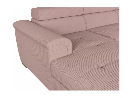 Canapé panoramique 6 places Paola convertible avec 2 coffres en velours côtelé - Rose - L320,5 x P188 x H76cm - Loungitude