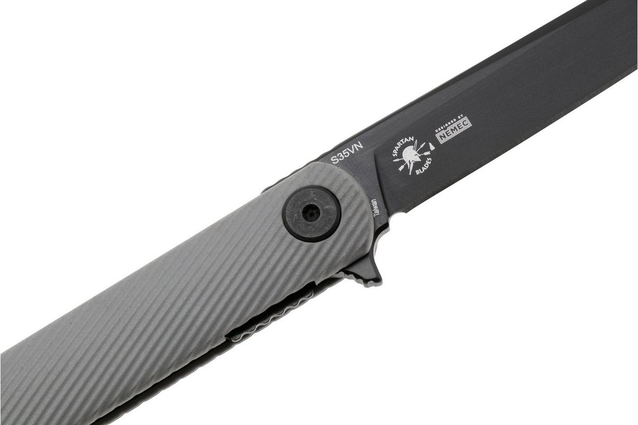 Spartan Blades Nemec Folder SFBL12GY, Black PVD CPM S35VN, Gray Sculpted GFN zakmes, Ondřej Němec design