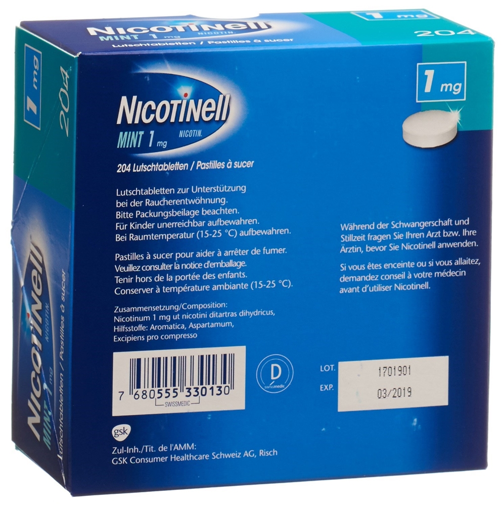 NICOTINELL Lutschtabl 1 mg mint Blist 204 Stk