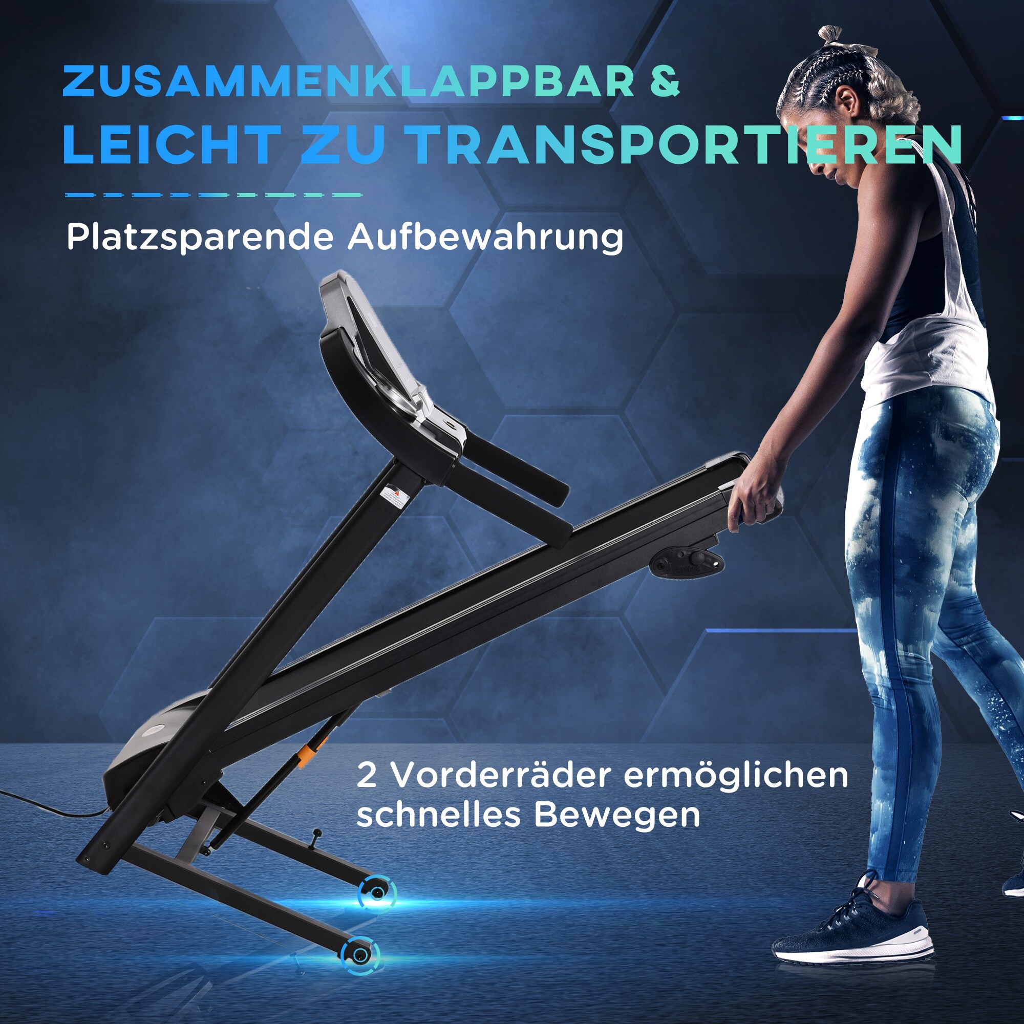 HOMCOM Laufband Ideales Training, Getränkehalter, Handyhalter Schwarz, Grau 142 x 66 x 127 cm (LxHxB)