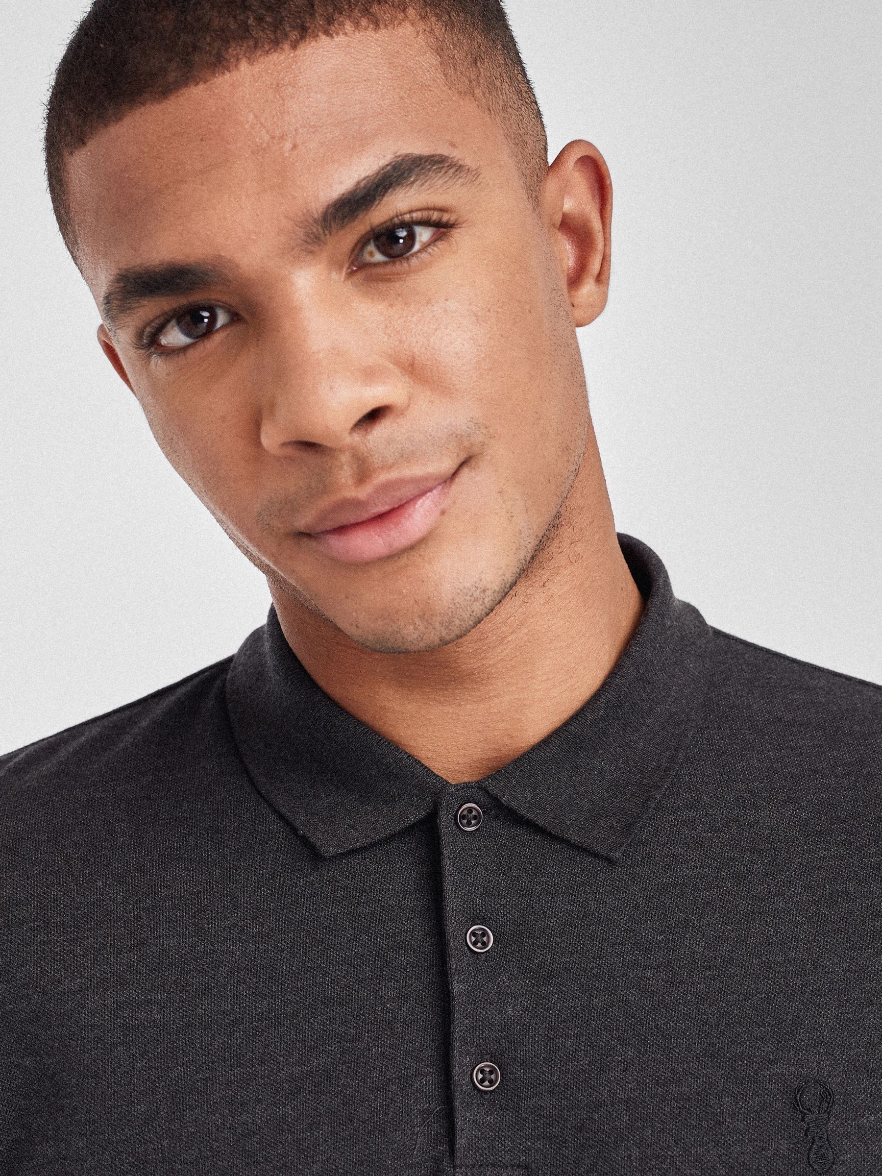 Antracietgrijs - Slim Fit - Long-Sleeve Pique Polo Shirt