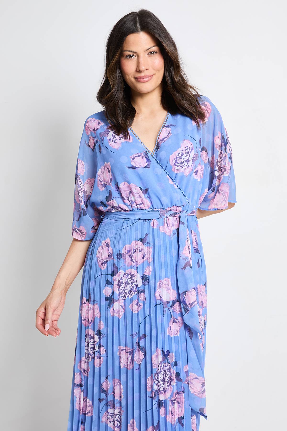 Wallis Robe Midi Plissée À Motifs Floraux Et Pois Mélangés