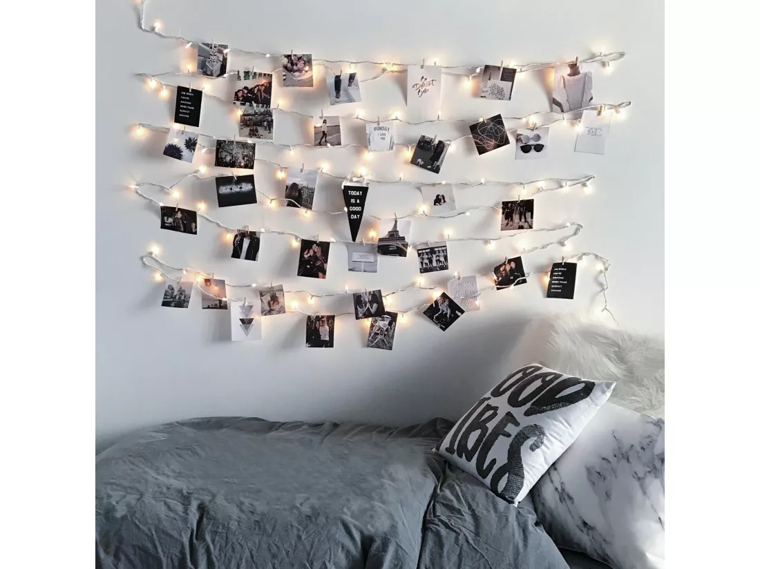 Guirlande LED Fil de Fer avec Pince à Linge Dorée 3.5m Doré