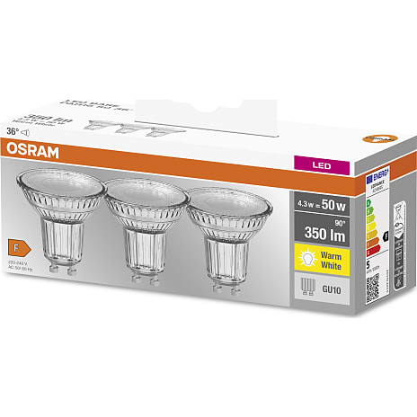 Osram 3 pak LED spotpærer 4,3W - varmt lys