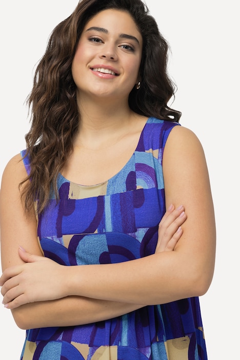 Jerseykleid, bedruckt, A-Linie, Rundhals, ärmellos