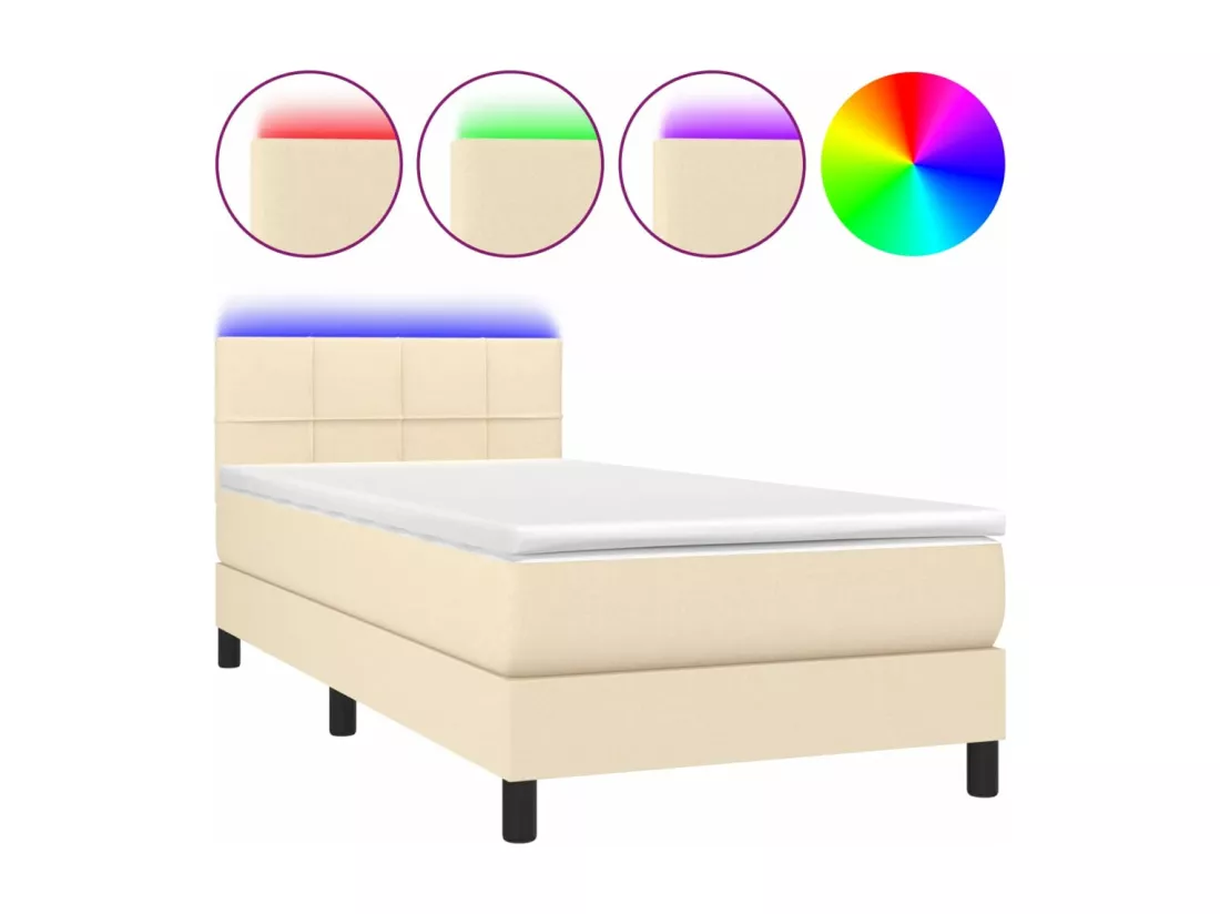 Sommier tapissier avec matelas et LED Crème 90x190 cm Tissu