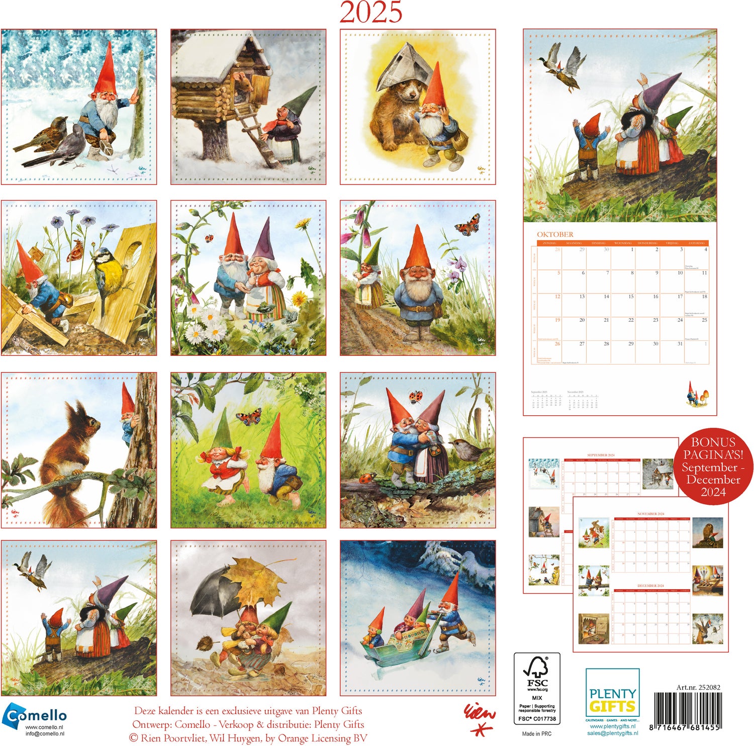 Plenty Gifts kalender Rien Poortvliet de kabouter 30 x 30 x 0,5 cm
