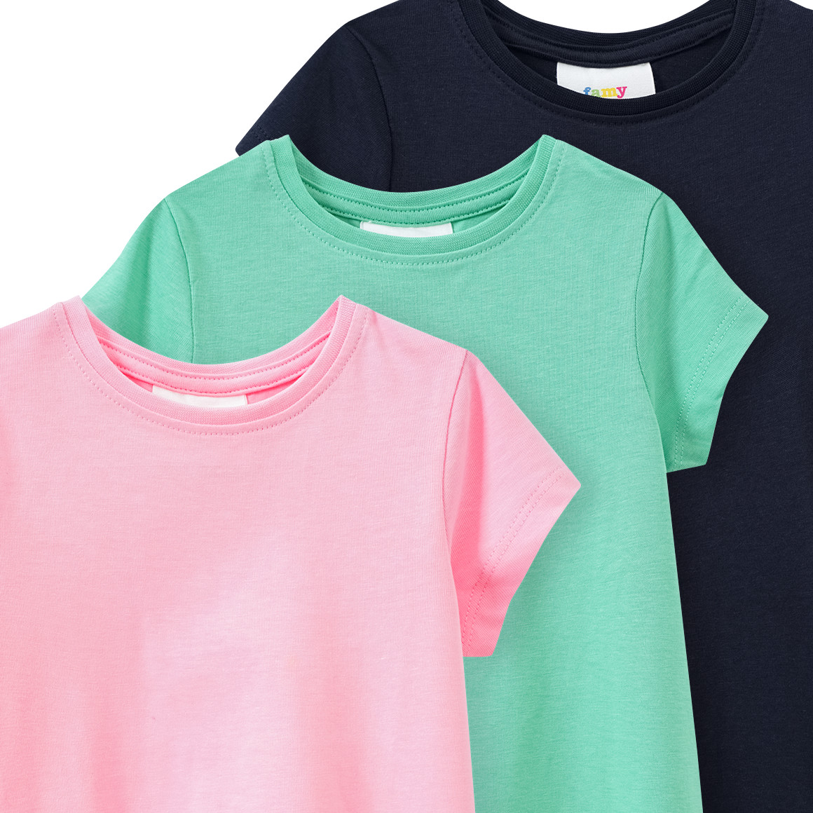 Famy 3 Mädchen T-Shirts unifarben rosa / grün / dunkelblau