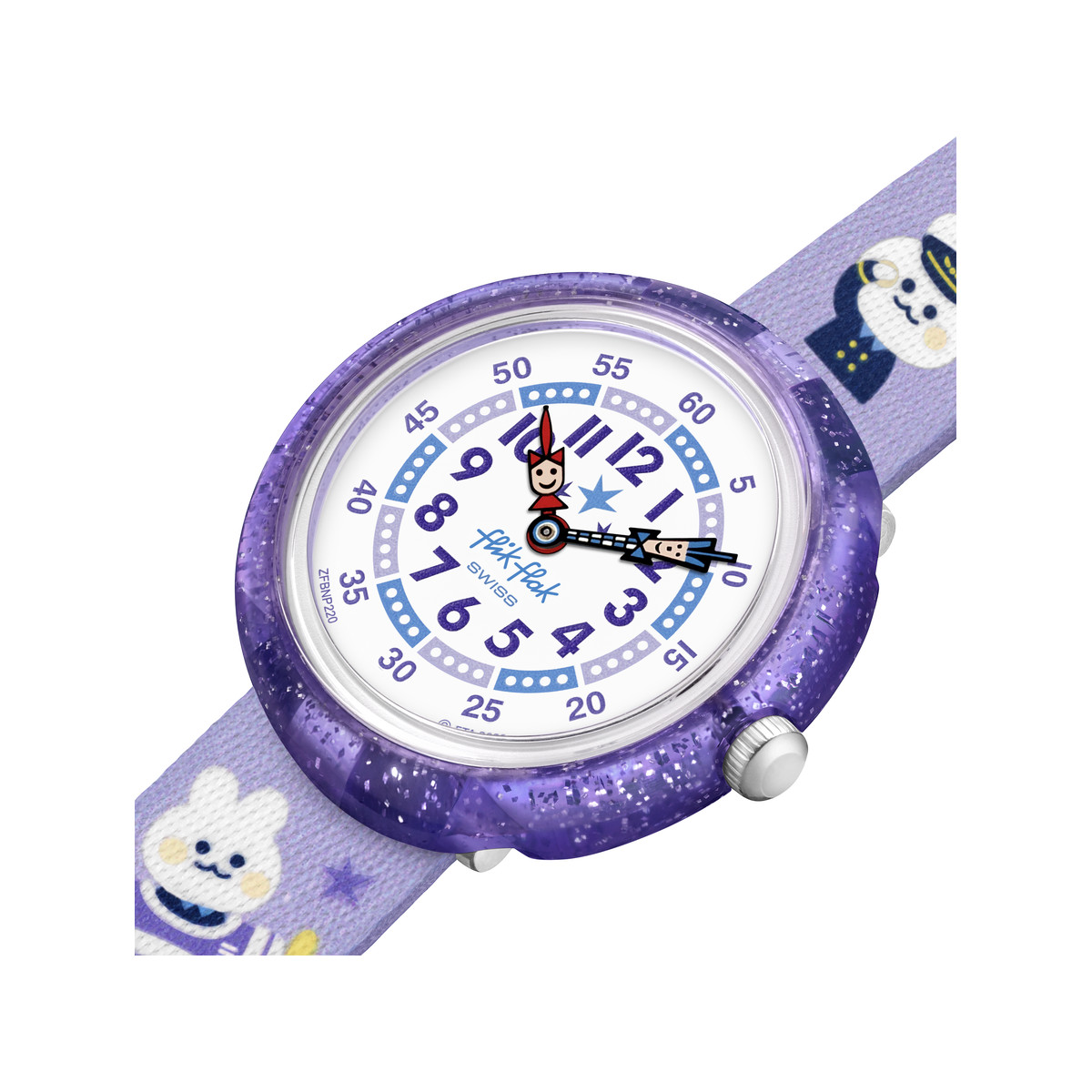 Montre FLIK FLAK Future dreams Chasing clouds enfant plastique biosourcé bracelet PET recyclé violet