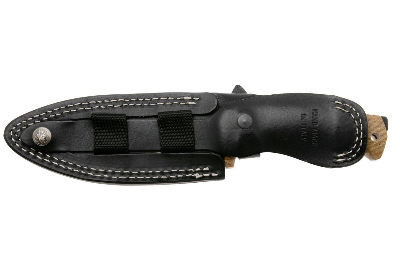 LionSteel T5B-CVN Blackwashed Niolox, Natural Canvas Micarta, vaststaand mes