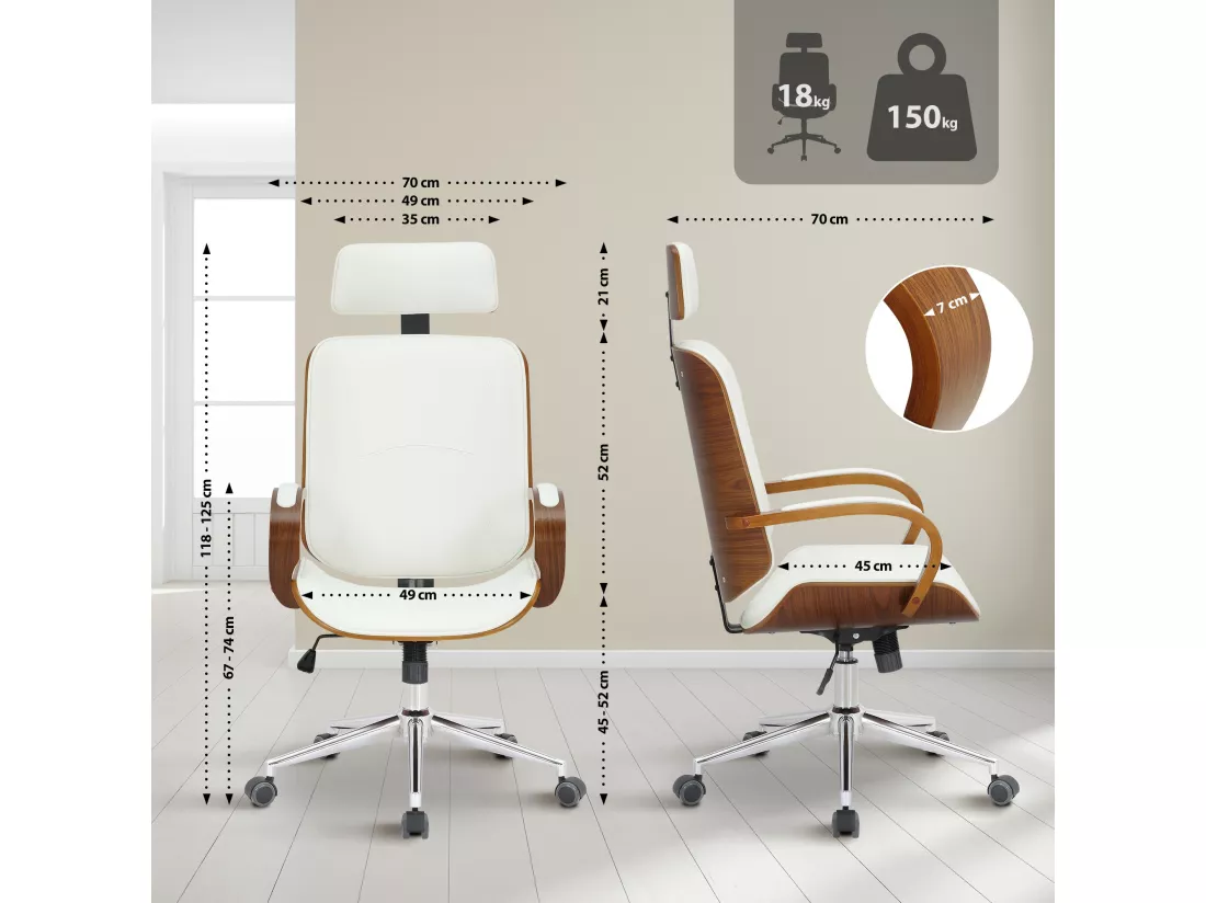 Chaise de bureau - Similicuir - Noyer / Blanc - Dayton