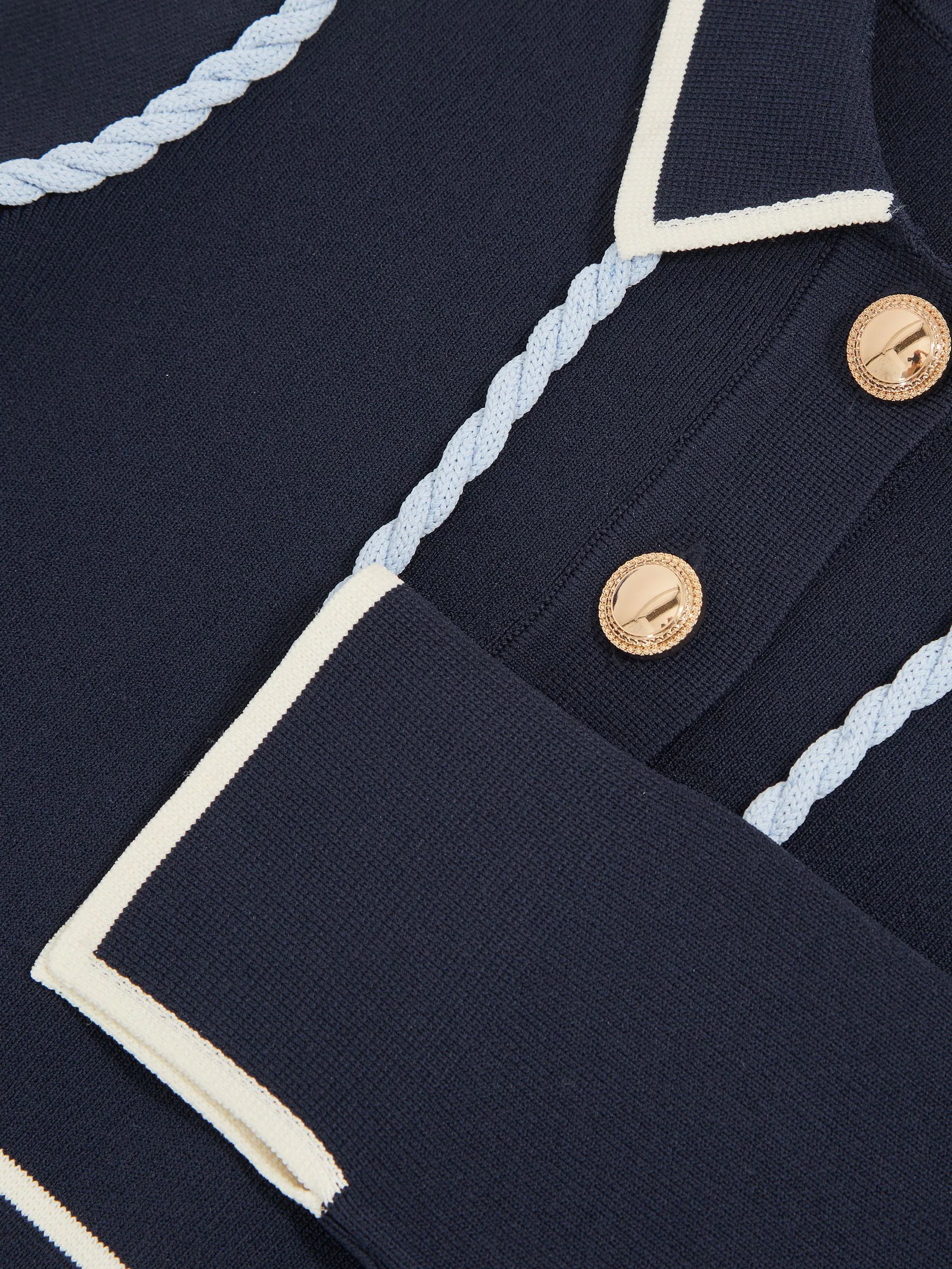 Marineblauw - Reiss Freya Piped Knitted Skater Dress