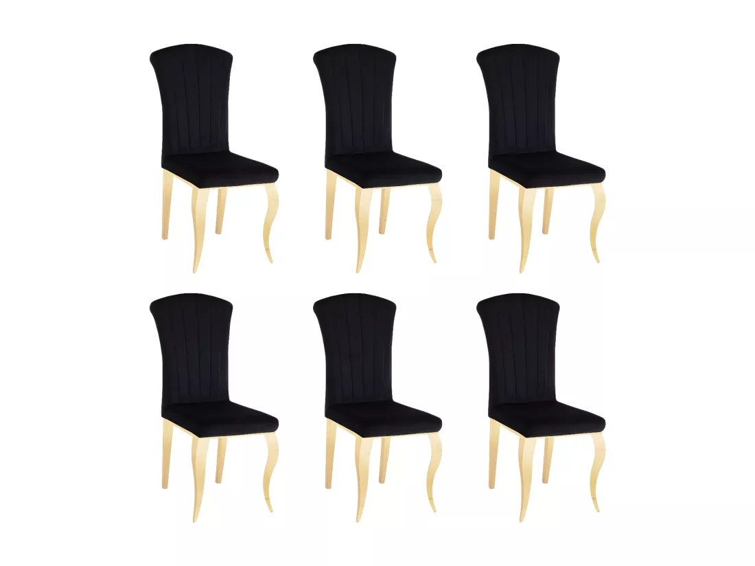 Lot de 6 Chaises baroque LOUIS GOLD Velours Noir