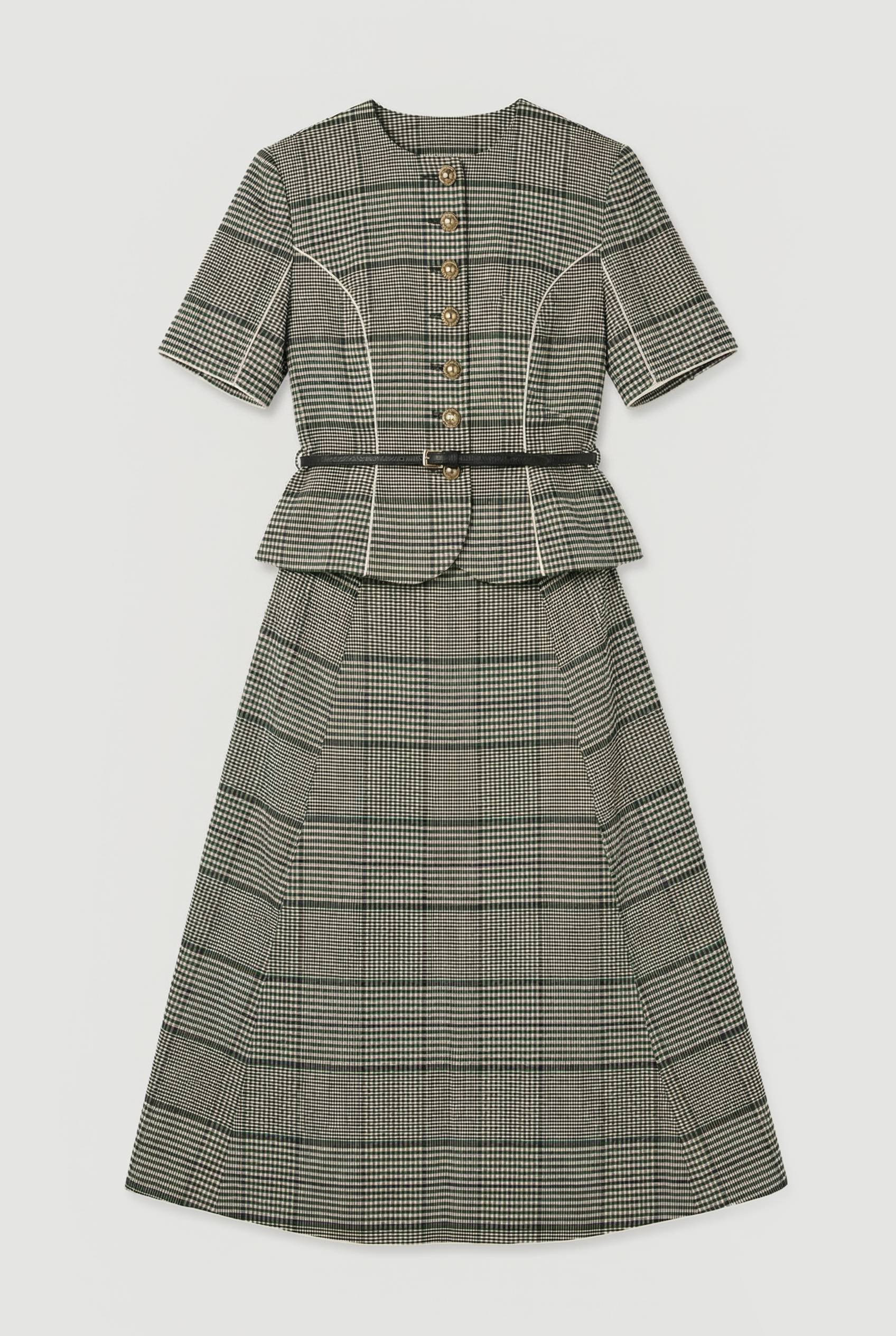 KarenMillen Robe Midi Cintrée À Carreaux Avec Basque Et Ceinture